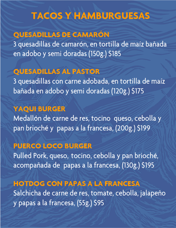 Marejada menu tacos y hamburguesas