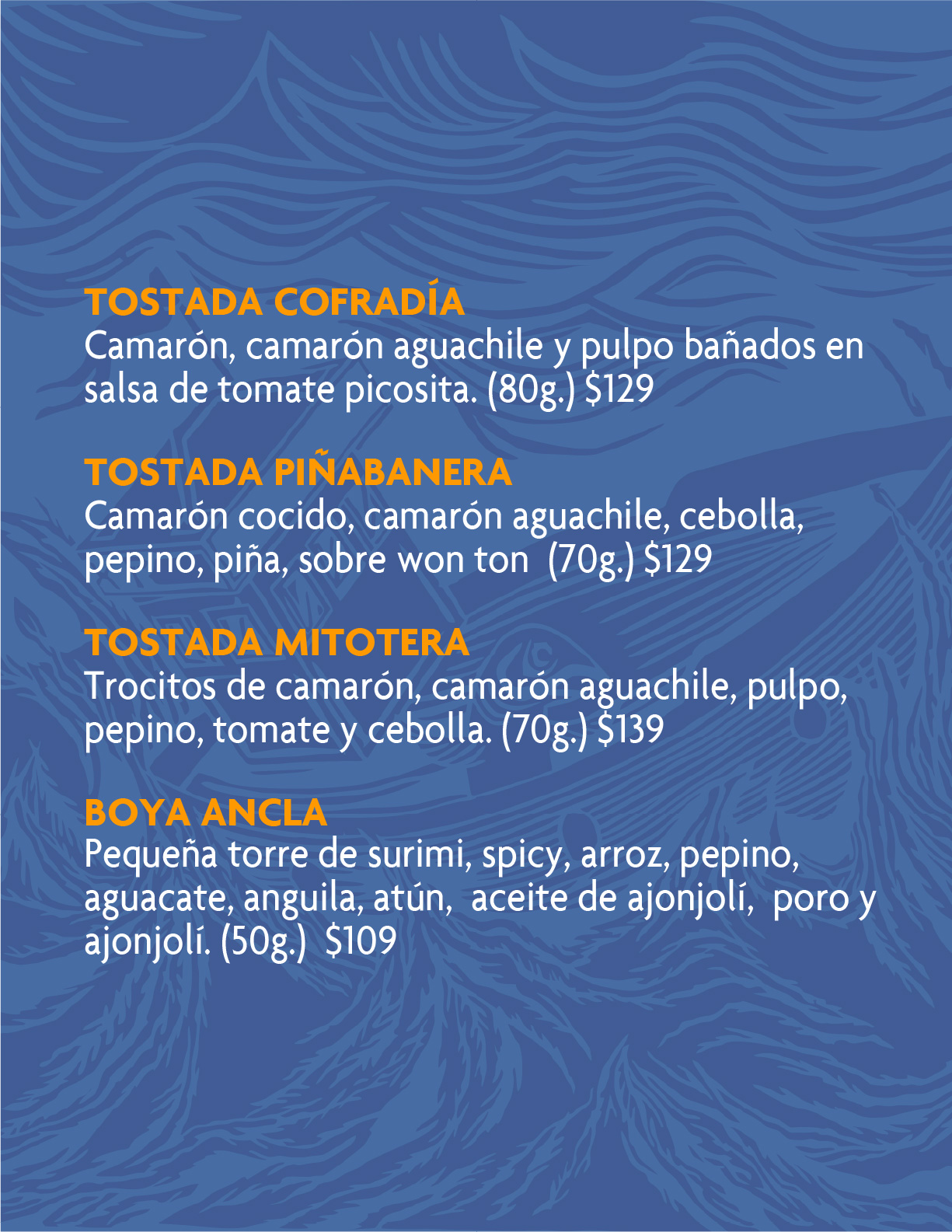 Marejada menu tostadas