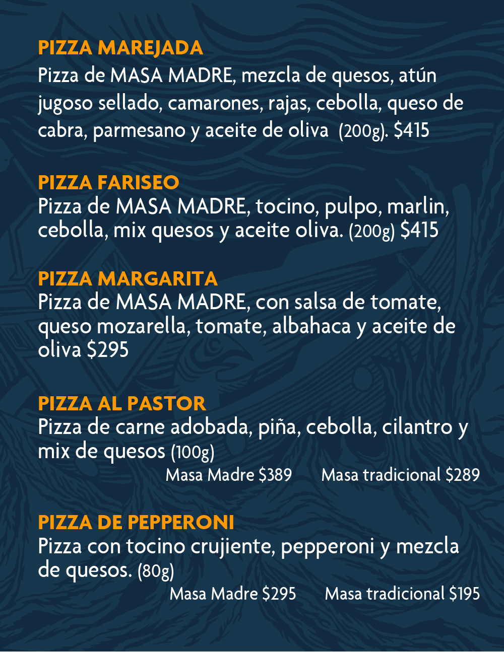 Marejada menu pizza