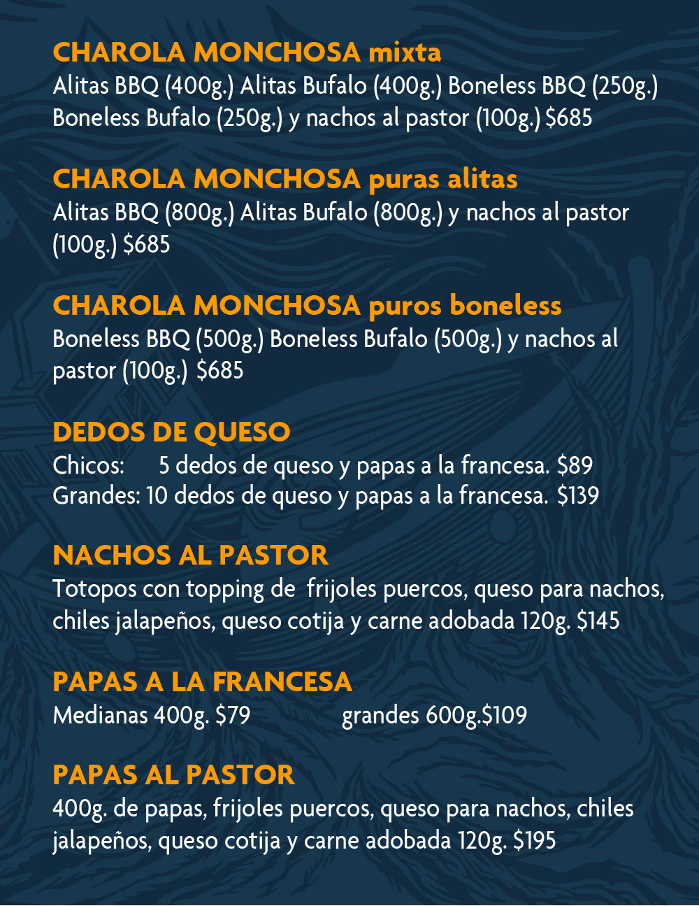 Marejada menu charolas